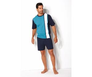 Pyjama H.I.S, Herren, Gr. 60/62 (XXL), weiß (türkis, marien, weiß), Jersey, Obermaterial: 100% Baumwolle, unifarben, Basic, bequem kurz, Rundhals, abgesteppte Kante, Homewear-Sets Pyjama, Schlafanzug 