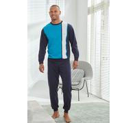 H.I.S Herren Pyjama | Schlafanzug aus 100% Baumwolle, Modernes Colorblocking-Muster, Elastische Bündchen an Ärmeln, Saum & Beinabschlüssen