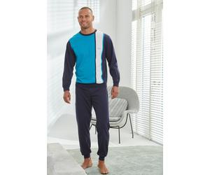 Pyjama H.I.S "Schlafanzug für Herren", Herren, Gr. 60/62 (XXL), blau (türkis, marien, weiß), Jersey, Obermaterial: 100% Baumwolle, unifarben, Basic, bequem, Rundhals, angesetztes Bündchen, Homewear-Se