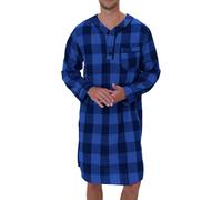 Pyjama Herren Nachtwäsche Langarm Nachthemd mit Half Knopfleiste Kariert Weiche Loungewear Flanell Nachthemd für Männer Leichter Morgenmantel Regular Home Wear mit Brusttasche