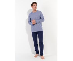 Pyjama HOM "Modal Comfort", Herren, Gr. L, blau (navy), Single Jersey, Obermaterial: 50% Baumwolle, 50% Modal, bequem lang, Rundhals, Homewear-Sets Pyjama, langärmelig, weich, bequem, Brusttasche, Sei