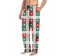 Pyjama Hosen Damen Herren Baggy Weite Beine Schlafanzughose Unisex Palazzo Weihnachtshose Gerade Schlafhose Elastische Taille Chinohose Loose Fit Stoffhose Weihnachten Partyhose Silvester Outfit