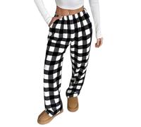 Pyjama Hosen Damen Weihnachts Pyjama Damen Oversize Winter Elegant Schlafhose Pyjamahose Langgröße Flanellhose Hausanzug Große Größen Fleece Laufset Pants Karierte Hose Relaxhose Kleidung 2#schwarz M