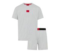 Pyjama HUGO UNDERWEAR "GALAXY SHORT SET", Herren, Gr. L (52), light, pastel grau 052, Jersey, Obermaterial: 95% Baumwolle, 5% Elasthan, regular fit kurz, Rundhals, abgesteppte Kante, Homewear-Sets Pyj