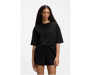 Pyjama HUGO UNDERWEAR "MESH LOGO SHORT-SET", Damen, Gr. L, schwarz (schwarz 001), Jersey, Obermaterial: 95% Baumwolle, 5% Elasthan, unifarben, relaxed fit kurz, Rundhals, weit abgesteppte Kante, Homew