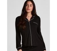 Pyjama HUNKEMÖLLER "Essential Jersey Long-Sleeved Jacket", Damen, Gr. XL, schwarz, 92% Viskose, 8% Elasthan, Homewear-Sets Pyjama (88837030-XL) schwarz