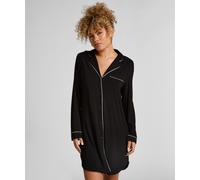 Pyjama HUNKEMÖLLER "Essential Jersey Shirtdress", Damen, Gr. S, schwarz-weiß (schwarz), 92% Viskose, 8% Elasthan, Homewear-Sets Pyjama (48378463-S) schwarz