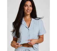 Pyjama HUNKEMÖLLER "Essential Jersey Short-Sleeved Jacket", Damen, Gr. XL, blau, 92% Viskose, 8% Elasthan, Homewear-Sets Pyjama (43890663-XL) blau