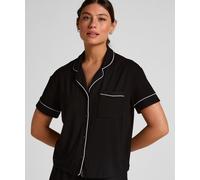 Pyjama HUNKEMÖLLER "Essential Jersey Short-Sleeved Jacket", Damen, Gr. XS, schwarz, 92% Viskose, 8% Elasthan, Homewear-Sets Pyjama (44821956-XS) schwarz
