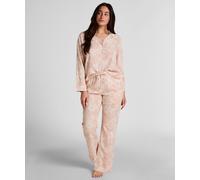 Pyjama HUNKEMÖLLER "Flower Linen Hose", Damen, Gr. XS, rosa, 70% Viskose, 30% Leinen, Homewear-Sets Pyjama (74917536-XS) rosa