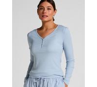 Pyjama HUNKEMÖLLER "Henley-Pyjamatop mit langen Ärmeln", Damen, Gr. M, blau, 92% Modal, 8% Elasthan, Homewear-Sets Pyjama (30092428-M) blau