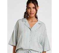 Pyjama HUNKEMÖLLER "Jacke Leinen", Damen, Gr. XL, blau, 70% Viskose, 30% Leinen, Homewear-Sets Pyjama (60418933-XL) blau
