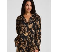 Pyjama HUNKEMÖLLER "Jacket Woven Print", Damen, Gr. S, schwarz, 81% Viskose, 19% Lyocell, Homewear-Sets Pyjama (32293249-S) schwarz