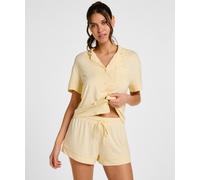 Pyjama HUNKEMÖLLER "Jersey-Shorts Essential", Damen, Gr. XL, gelb, 92% Viskose, 8% Elasthan, Homewear-Sets Pyjama (98467704-XL) gelb