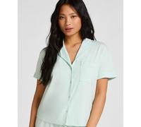 Pyjama HUNKEMÖLLER "Kurzärmelige Jersey-Jacke Essential", Damen, Gr. XL, blau, 92% Viskose, 8% Elasthan, Homewear-Sets Pyjama (54246539-XL) blau