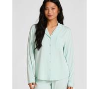 Pyjama HUNKEMÖLLER "Langärmelige Jersey-Jacke Essential", Damen, Gr. L, blau, 92% Viskose, 8% Elasthan, Homewear-Sets Pyjama (53921530-L) blau