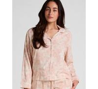 Pyjama HUNKEMÖLLER "Leinen-Pyjamajacke mit Blumenmuster", Damen, Gr. S, rosa, 70% Viskose, 30% Leinen, Homewear-Sets Pyjama (50946929-S) rosa
