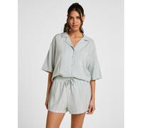 Pyjama HUNKEMÖLLER "Leinen-Shorts", Damen, Gr. XL, blau, 70% Viskose, 30% Leinen, Homewear-Sets Pyjama (37456400-XL) blau