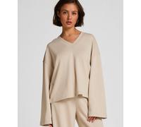 Pyjama HUNKEMÖLLER "Lounge Top Audrey", Damen, Gr. XL, beige (grau), 50% Baumwolle, 50% Modal, Homewear-Sets Pyjama (78657718-XL) grau