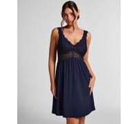 Pyjama HUNKEMÖLLER "Nora Lace Slip Dress", Damen, Gr. XS, blau, 95% Viskose, 5% Elasthan, Homewear-Sets Pyjama (29478062-XS) blau