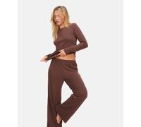 Pyjama HUNKEMÖLLER "Pant Loose Pointelle", Damen, Gr. M, braun, 48% Baumwolle, 48% Modal, 4% Elasthan, Homewear-Sets Pyjama (18935128-M) braun