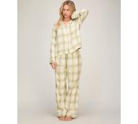 Pyjama HUNKEMÖLLER "Petite Pant Woven", Damen, Gr. XS, beige (grün), 50% Viskose, 50% Baumwolle, Homewear-Sets Pyjama (28985231-XS) grün