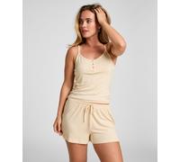 Pyjama HUNKEMÖLLER "Pyjama Top Gestreift mit Knopfleiste", Damen, Gr. S, beige (gelb), 95% Viskose, 5% Elasthan, Homewear-Sets Pyjama (46365627-S) gelb