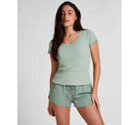Pyjama HUNKEMÖLLER "Pyjama-Oberteil Jersey Ripp", Damen, Gr. XL, grün, 45% Viskose, 45% Baumwolle, 10% Elasthan, Homewear-Sets Pyjama (70758465-XL) grün