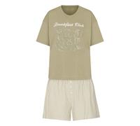 Pyjama HUNKEMÖLLER "Pyjama-Set mit Shorts und T-Shirt", Damen, Gr. S, beige (grün), 50% Baumwolle, 50% Viskose, Homewear-Sets Pyjama (89646848-S) grün