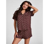 Pyjama HUNKEMÖLLER "Pyjama Short Satin", Damen, Gr. M, braun, 70% Viskose, 30% Lyocell, Homewear-Sets Pyjama (70564459-M) braun