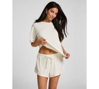 Pyjama HUNKEMÖLLER "Pyjama Top Jersey Essential", Damen, Gr. S, beige (weiß), 92% Viskose, 8% Elasthan, Homewear-Sets Pyjama (98145227-S) weiß