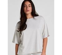 Pyjama HUNKEMÖLLER "Pyjama Top Loose", Damen, Gr. L, grau, 47% Baumwolle, 47% Viskose, 6% Elasthan, Homewear-Sets Pyjama (86725942-L) grau