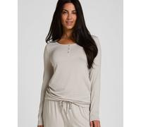 Pyjama HUNKEMÖLLER "Pyjama Top Thin Stripe", Damen, Gr. M, beige (grau), 95% Viskose, 5% Elasthan, Homewear-Sets Pyjama (57431426-M) grau