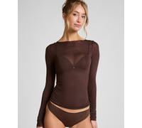 Pyjama HUNKEMÖLLER "super soft Boatneck shirt with Cashmere", Damen, Gr. XXL, braun, 85% Modal, 10% Kaschmirwolle, 5% Elasthan, Homewear-Sets Pyjama (42962503-XXL) braun