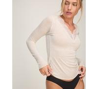 Pyjama HUNKEMÖLLER "super soft Lace V-Neck shirt with Cashmere", Damen, Gr. M, grau, 85% Modal, 10% Kaschmirwolle, 5% Elasthan, Homewear-Sets Pyjama (71110223-M) grau