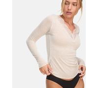Pyjama HUNKEMÖLLER "super soft Lace V-Neck shirt with Cashmere", Damen, Gr. XS, grau, 85% Modal, 10% Kaschmirwolle, 5% Elasthan, Homewear-Sets Pyjama (71110223-XS) grau