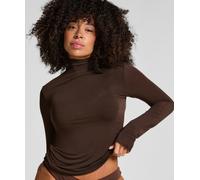 Pyjama HUNKEMÖLLER "super soft Turtleneck shirt with Cashmere", Damen, Gr. XS, braun, 85% Modal, 10% Kaschmirwolle, 5% Elasthan, Homewear-Sets Pyjama (98810649-XS) braun