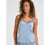 Pyjama HUNKEMÖLLER "Velours Lace Cami Top", Damen, Gr. S, blau, 95% Polyester, 5% Elasthan, Homewear-Sets Pyjama (43315514-S) blau