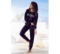 Pyjama KANGAROOS, Damen, Gr. 44/46, schwarz, Single Jersey, Obermaterial: 100% Baumwolle, bedruckt, Basic, bequem lang, Rundhals, Rippbündchen, Homewear-Sets Pyjama, mit Slogan-Frontdruck (93516138-44