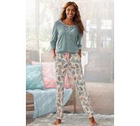 Pyjama LASCANA Gr. 32/34, grün (grün, sand) Damen Homewear-Sets (75528021-32) grün, sand