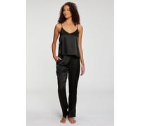 Pyjama LASCANA, Damen, Gr. 32, schwarz, Satin, Obermaterial: 96% Polyester, 4% Elasthan, glänzend, unifarben, gerade hüftlang, tiefer V-Ausschnitt, Homewear-Sets Pyjama, mit seitlichen Bändern zum Ver