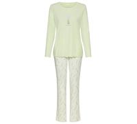 Pyjama LASCANA, Damen, Gr. 40/42, grün (salbei), Single Jersey, Obermaterial: 50% Baumwolle, 50% Viskose, bedruckt, unifarben, bequem hüftlang, Rundhals, eingesetzt Babylock kontrastfarben, Homewear-S