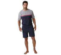 Pyjama LE JOGGER, Herren, Gr. 44-46 (S), bunt (grau, meliert, navy), Jersey, Obermaterial: 100% Baumwolle, unifarben, Basic, bequem kurz, Rundhals, abgesteppte Kante, Homewear-Sets, Schlafanzug mit Co