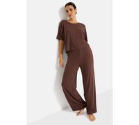 Pyjama LSCN BY LASCANA, Damen, Gr. 36/38, braun, Rippware, Obermaterial: 63% Polyester, 33% Viskose, 4% Elasthan, loose fit hüftlang, Rundhals, weit abgesteppt, Homewear-Sets Pyjama, mit kleiner Zierk