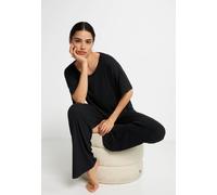 Pyjama LSCN BY LASCANA, Damen, Gr. 40/42, schwarz, Rippware, Obermaterial: 63% Polyester, 33% Viskose, 4% Elasthan, unifarben, loose fit hüftlang, Rundhals, weit abgesteppt, Homewear-Sets Pyjama, mit