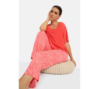 Pyjama LSCN BY LASCANA, Damen, Gr. 48/50, rosa (coralle), Rippware, Obermaterial: 92% Viskose, 8% Elasthan, unifarben, loose fit hüftlang, Rundhals, weit abgesteppt, Homewear-Sets Pyjama, mit kleiner