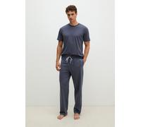 Pyjama MARC O'POLO, Herren, Gr. M, grau (blau gestreift, blau), Jersey, Obermaterial: 100% Baumwolle, bequem lang, Rundhals, Homewear-Sets Pyjama, aus Baumwolle, mit Jersey, für Erwachsene (94498325-M