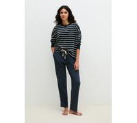 Pyjama MARC O'POLO "Mix N Match Cotton Pyjama Set Long", Damen, Gr. XL, blau (schwarz navy gestreift), Jersey, Obermaterial: 100% Baumwolle, bequem lang, Rundhals, Homewear-Sets Pyjama, mit langem Arm