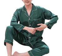 Pyjama Nachthemd Schlafanzug Elegante Satin Herren Pyjama-Sets Mit Langen Knöpfen Schlaf Kleidung Für Herren Für Herren Nachtwäsche Seiden-Nacht Kleidung Pijama Große Größe Lounge Wear L-Grün