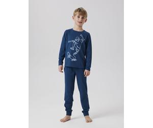 Pyjama NAME IT "NKMNIGHTSET TITAN SKATER NOOS", Jungen, Gr. 122/128, grau (titan), Jersey, Obermaterial: 95% Baumwolle, 5% Elasthan, bedruckt, regular fit normal, Rundhals, Homewear-Sets Pyjama (71975
